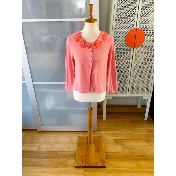 Boden Sweaters - Boden Coral Snap On Floral Embellished Cardigan